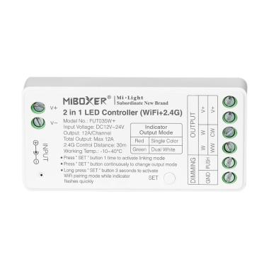 Produto de Controlador Regulador Wifi LED Monocor/CCT 12/24V DC MiBoxer FUT035W+ Compatível com Pulsador