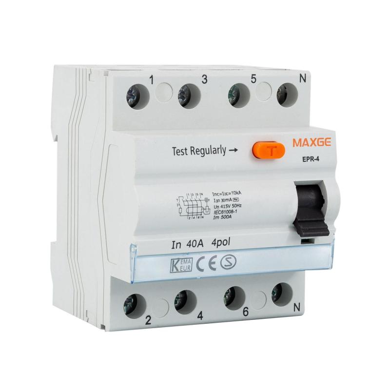 Producto de Interruptor Diferencial Industrial 4P 30mA 25-40A 10kA Clase AC MAXGE 