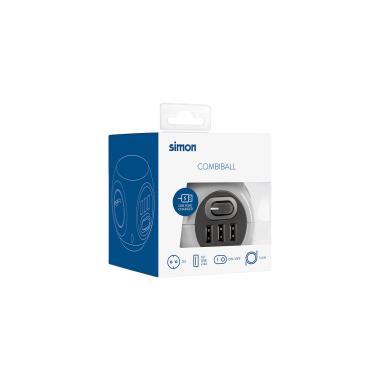 Produto de Base Múltipla Combiball 3 Tomadas Tipo F Schuko + 3 USB-A 1.4m SIMON BM516301