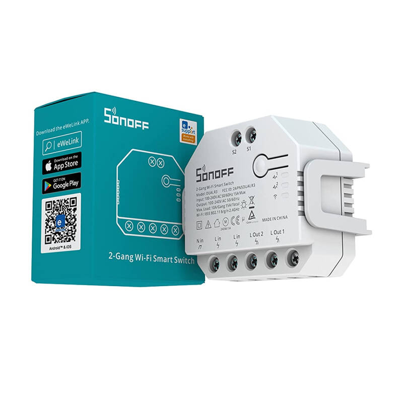 Produto de Interruptor WiFi Medidor de Energia Compatível com Interruptor Convencional SONOFF Dual R3 15A