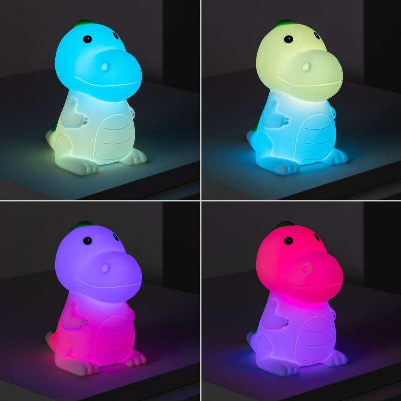 Producto de Luz Quitamiedos LED Infantil Dinosaurio RGB Silicona con Batería