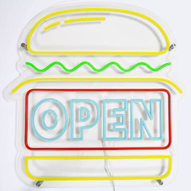 Producto de Cartel Neón LED Open Burger