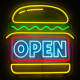 Producto de Cartel Neón LED Open Burger