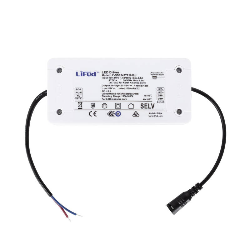 Producto de Driver LIFUD Regulable 1-10V 220-240V Salida 9-42V 1000mA 42W LF-GDE042YF1000U