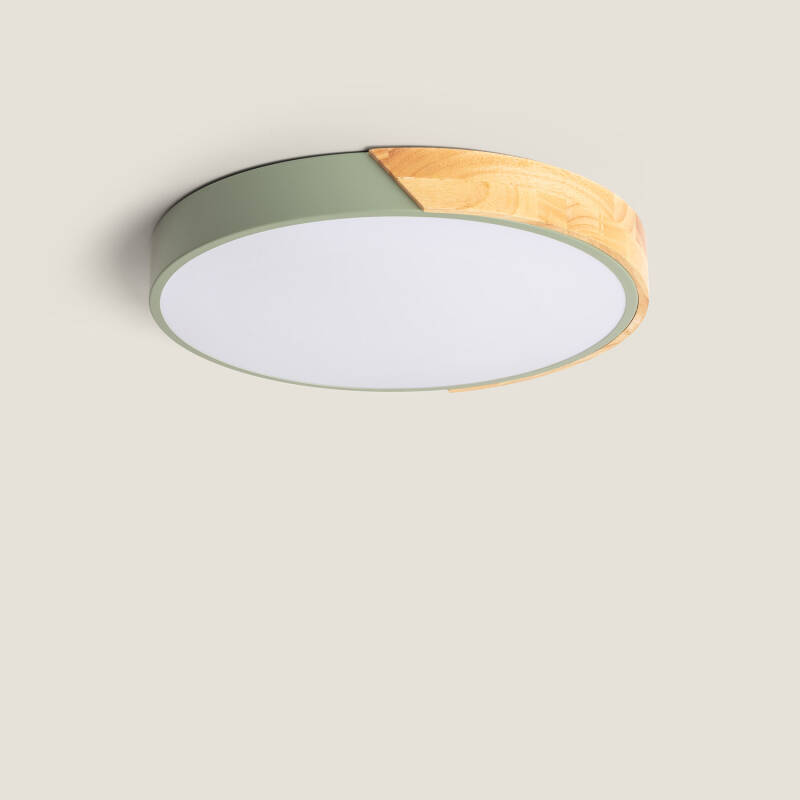 Produto de Plafón LED 24W Circular Madeira CCT Selecionável Ø418 mm Semi-Dari 