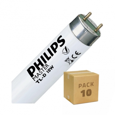 Pack Tubo Fluorescente Regulable PHILIPS T8 G13 60 cm Conexión dos Laterales 18W (10 un)