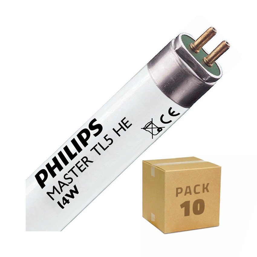 Pack Tubo Fluorescente Regulable PHILIPS T5 HE 55 cm Conexión dos Laterales 14W (10 un) 