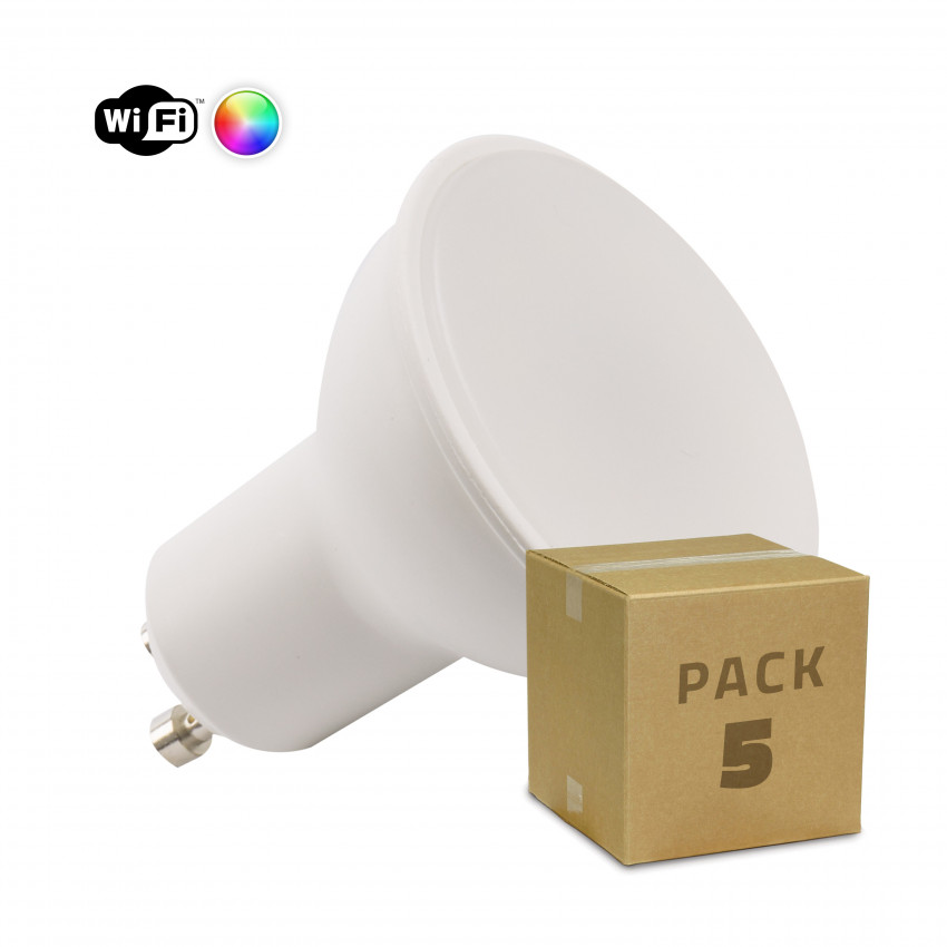 Pack 5 Lâmpadas LED RGBW WiFi GU10 Regulável 5W
