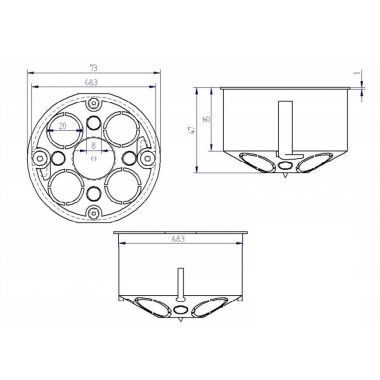 Producto de Caja de Mecanismos Universal Empotrable para Pladur Ø72x48 mm