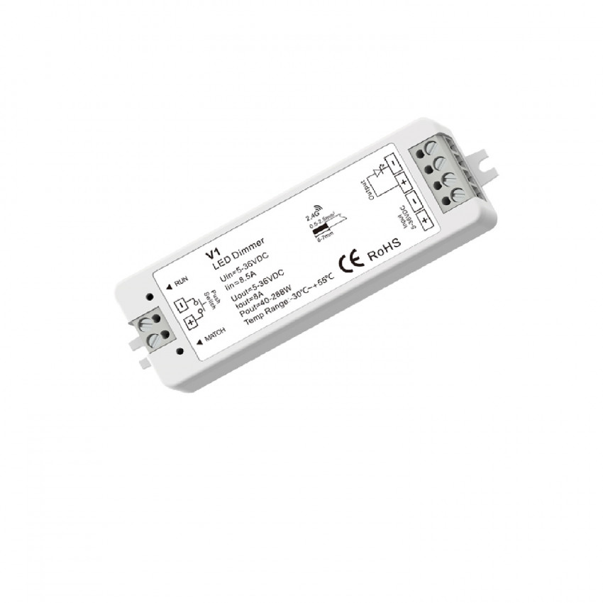 Controlador Regulador Tira LED Monocolor 5/12/24/36V DC compatible con Mando RF y Pulsador