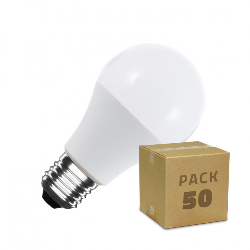 Caja de 50 Bombillas LED E27 A60 12W Blanco Cálido
