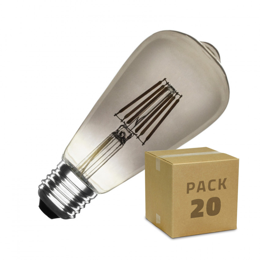 Caja de 20 Bombillas LED E27 Regulable Filamento Smoke Lemon ST58 5.5W Blanco Cálido