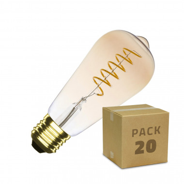 Caixa de 20 Lâmpadas LED E27 Filamento Regulável 4W ST64 Espiral Gold Big Lemon Branco Quente