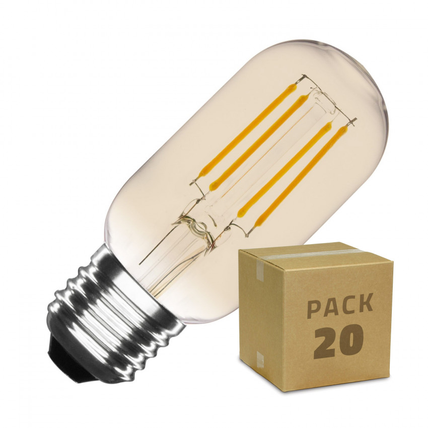 Caja de 20 Bombillas LED E27 Regulable Filamento Gold Tory T45 4W Blanco Cálido