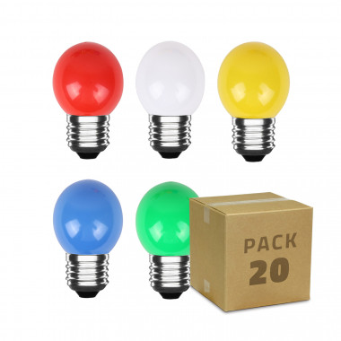 Pack 20 Bombillas LED E27 3W 300 lm G45 5 Colores
