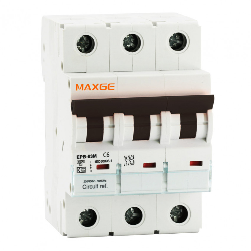 Interruptor Magnetotérmico Industrial 3P 10-63A 10kA Curva C MAXGE 