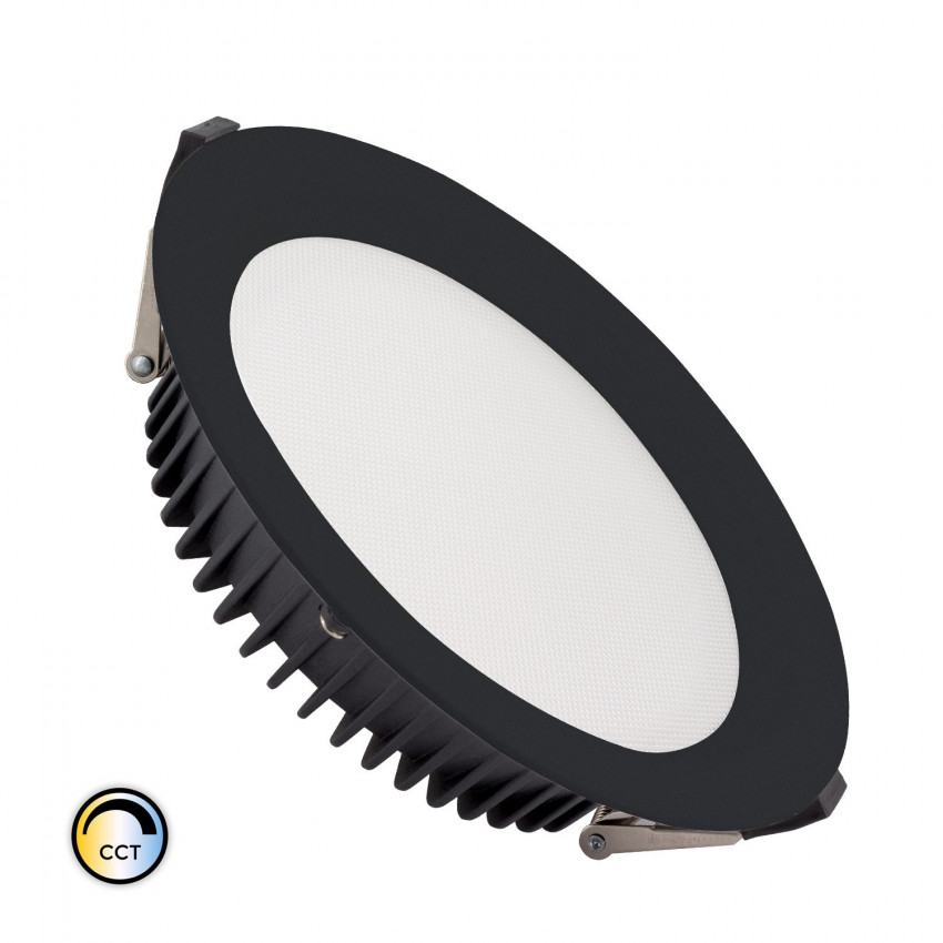 Producto de Downlight LED 40W SAMSUNG New Aero Slim CCT Seleccionable 130 lm/W Microprismático (UGR17) LIFUD Negro Corte Ø 200 mm