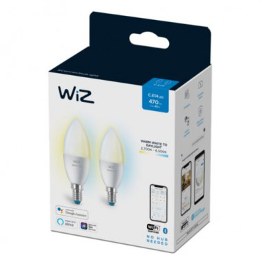Produto de Pack 2 Lâmpadas Inteligentes LED E14 4.9W 470 lm C37 WiFi + Bluetooth Regulável CCT WIZ