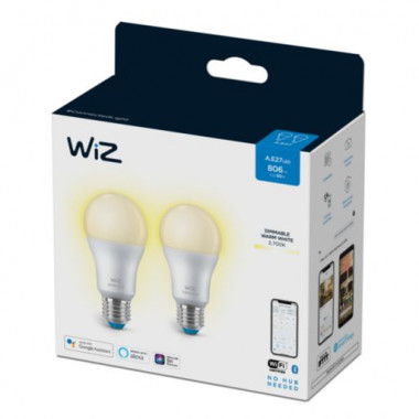 Producto de Pack 2 Bombillas Inteligentes LED E27 8W 806 lm A60 WiFi  + Bluetooth Regulable WIZ 