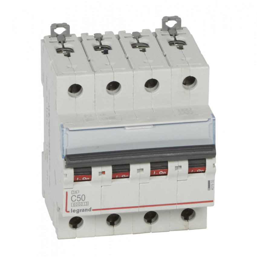 Producto de Interruptor Magnetotérmico Industrial 4P 50A 10kA Curva C LEGRAND DX³ 407933