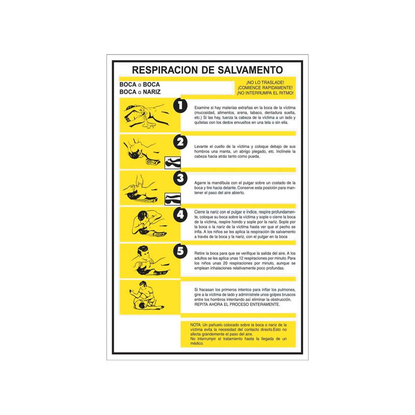 Pack 6 Unidades Cartel PVC Primeros Auxilios - Respiración de Salvamento CATU AP223S