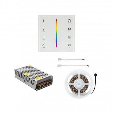 Producto de Tira LED 24V DC 60LED/m 5m RGB IP20 Ancho 10mm con Mecanismo Regulador Táctil y Alimentación Corte cada 10cm