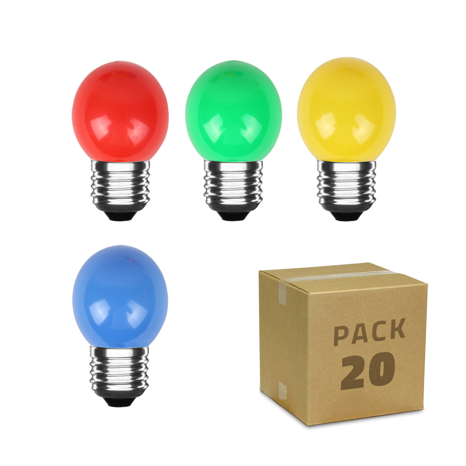 Pack de 20 Bombillas LED E27 G45 3W Colores -