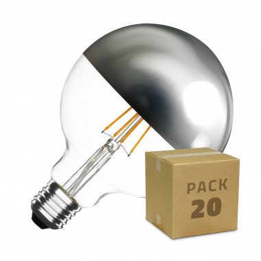 Caixa de 20 lâmpadas LED E27 Reguláveis filamento Chrome Reflect Supreme G125 6W Branco Quente