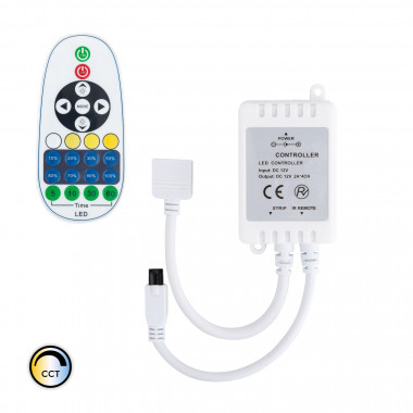 Controlador Fita LED CCT Seleccionável 12V DC, Regulável por Controle Remoto IR 23 Botões