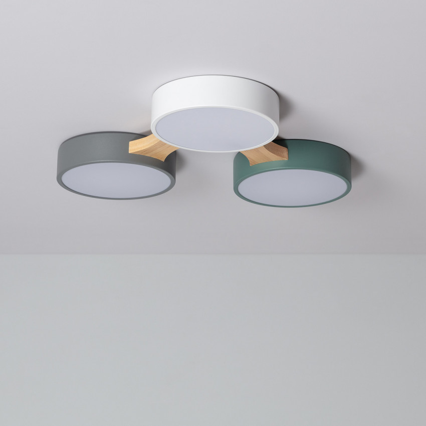 Plafón LED 30W Madeira e Metal CCT Selecionável Sams 