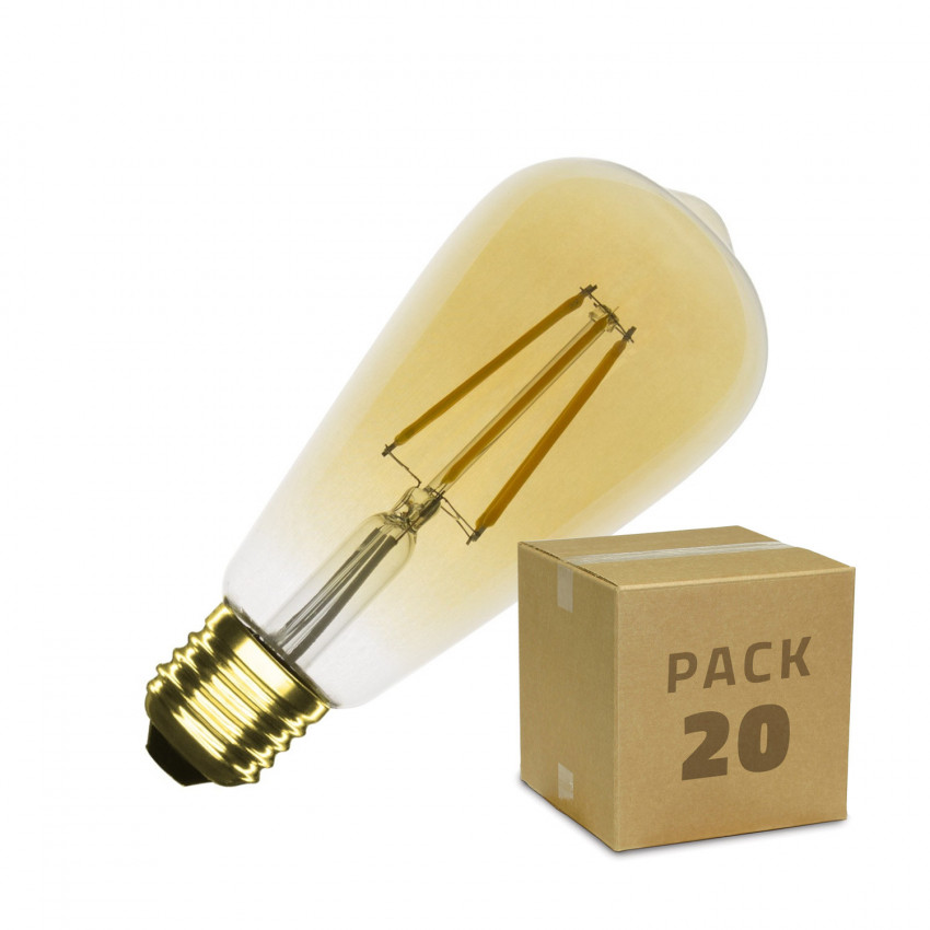 Caja de 20 Bombilla LED E27 Filamento Regulable 5.5W ST64 Gold Reflect Big Lemon Blanco Cálido