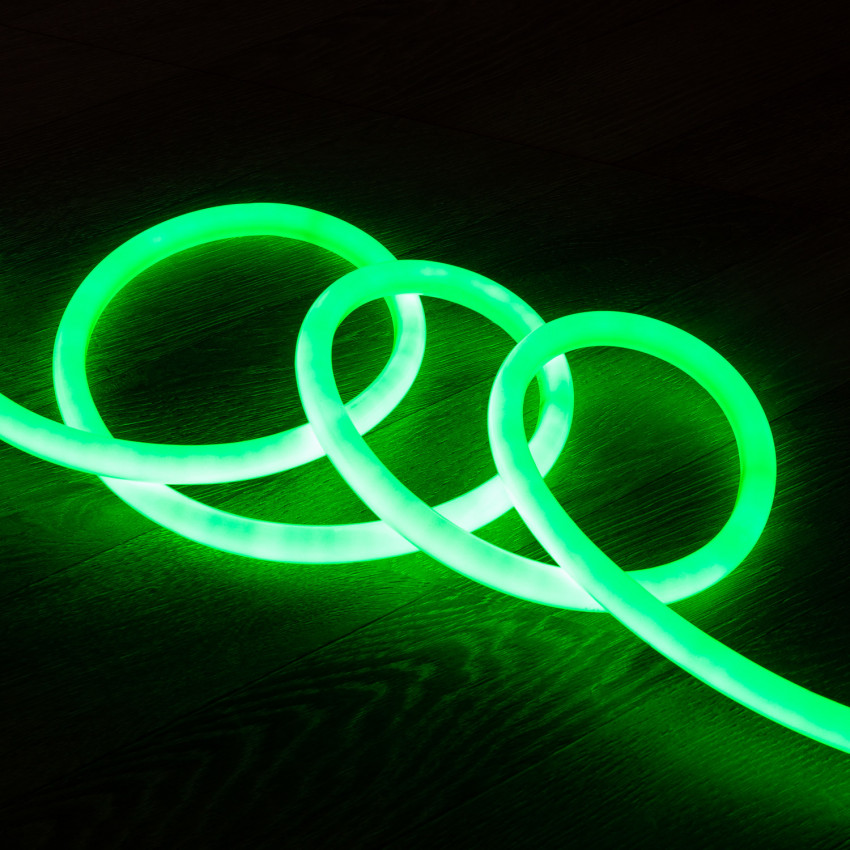 Produto de Fita Neon LED Regulável 220V AC 120 LED/m Circular 360 Verde IP67 à Medida Corte a cada 100 cm