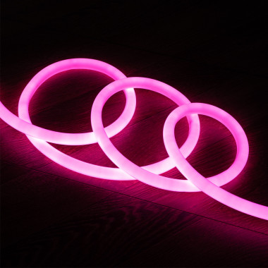 Produto de Fita Neon LED Regulável 220V AC 120 LED/m Circular 360 Rosa IP67 à Medida Corte a cada 100 cm