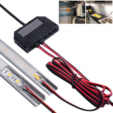 Produto de Kit Conector Distribuidor con 6-10 Saídas + cabos conectores de 5m para alimentação Fitas Led 12/24V