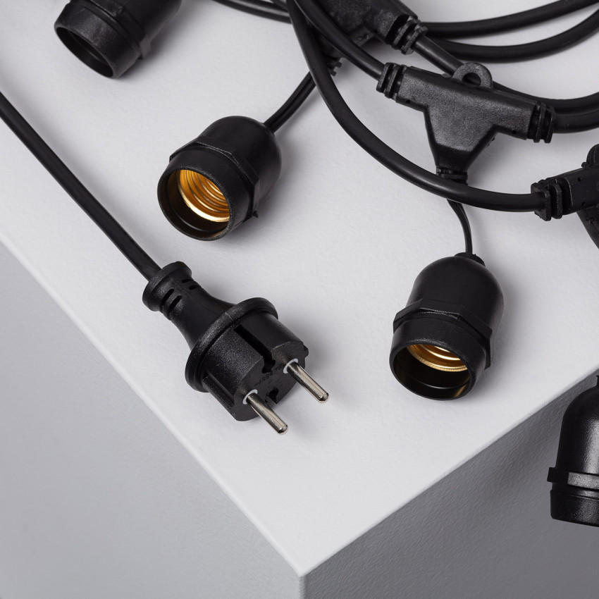 Grinalda Waterproof IP65 com 8 Porta-Lâmpadas E27 5.5m Preto