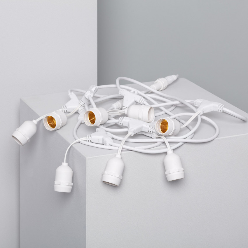 Grinalda Waterproof IP65 com 8 Porta-Lâmpadas E27 5.5m Branco