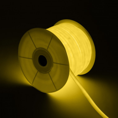 Produto de Rolo Neon LED Regulável 220V AC 120 LED/m 50 m Circular 360 Amarelo IP67 a Medida Corte a cada 100 cm