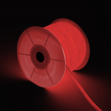 Produto de Rolo Neon LED Regulável 220V AC 120 LED/m 50 m Circular 360 Vermelho IP67 a Medida Corte a cada 100 cm