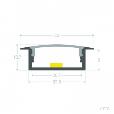 Produto de Perfil de Alumínio Encastrável Com Cobertura Continua para Fitas de LED Dupla Até 18mm 