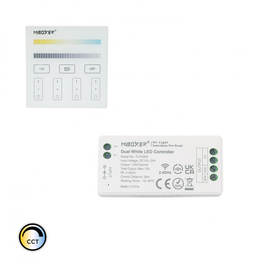 Controlador Regulador CCT 12/24V DC + Controlo RF 4 Zonas MiBoxer