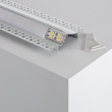 Produto de Perfil de Aluminio Encastrável para Gesso/Pladur com Cobertura Contínua para Fita LED até 20mm