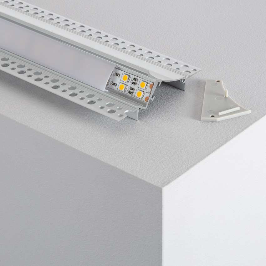 Perfil de Aluminio Encastrável para Gesso/Pladur com Cobertura Contínua para Fita LED até 20mm