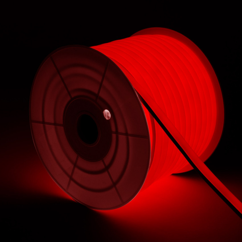 Rolo Neon LED 7,5 W/m Regulável 220V AC 120 LED/m 50m Semicircular 180º Vermelho IP67 Corte Cada 100 cm
