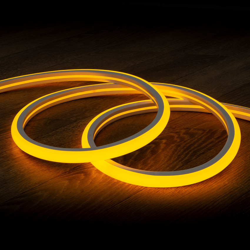 Fita Neon LED 7.5 W/m Regulável 220V AC 100 LED/m Semicircular 180º Amarela IP67 à Medida Corte a cada 100 cm 