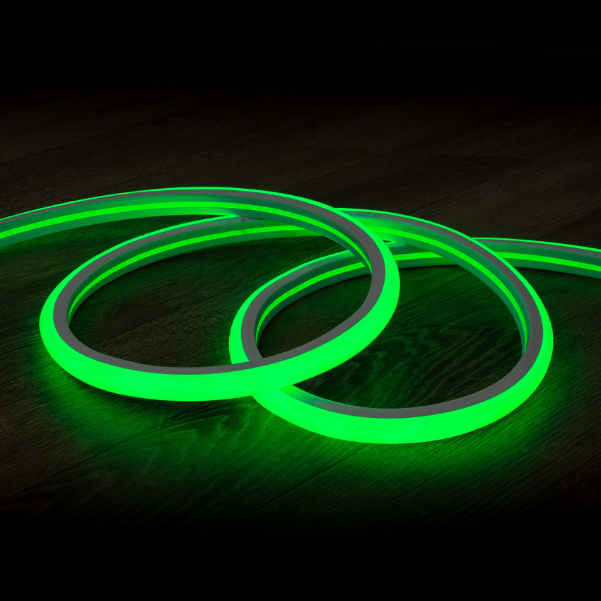 Fita Neon LED 7.5 W/m Regulável 220V AC 100 LED/m Semicircular 180º Verde IP67 à Medida Corte a cada 100 cm 