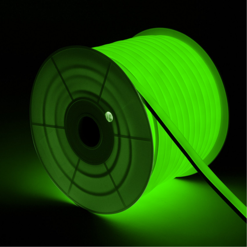 Rolo Neon LED 7,5 W/m Regulável 220V AC 100 LED/m 50m Semicircular 180º Verde IP67 Corte Cada 100 cm
