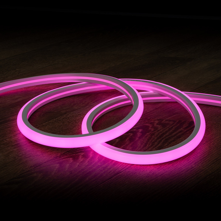 Tira Neón LED 7.5 W/m Regulable 220V AC 120 LED/m Semicircular 180º Rosa IP67 a Medida Corte cada 100 cm