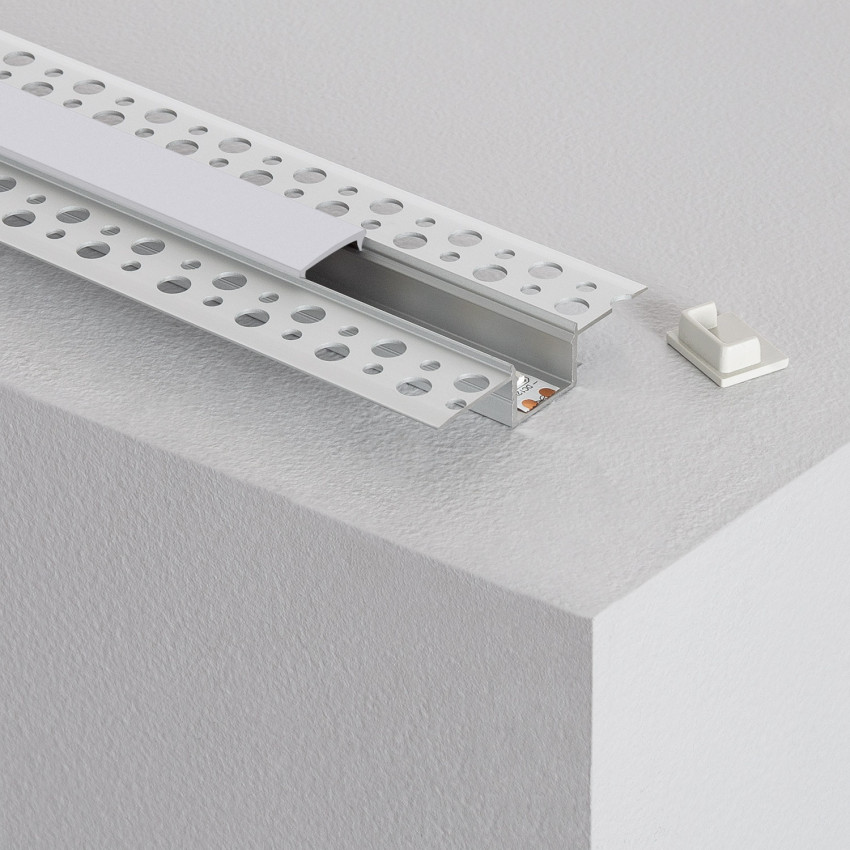 Perfil de Aluminio con Tapa Continua Integración en Escayola / Pladur para Tira LED hasta 15 mm