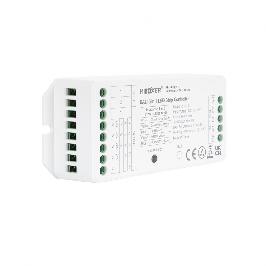 Controlador DALI LED 5 en 1 Monocolor/CCT/RGB/RGBW/RGBWW 12/24V DC MiBoxer 