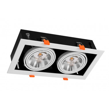 Produto de Foco Downlight LED 24W Direccionável Kardan Quadrado Duplo AR111 Corte 325x165 mm